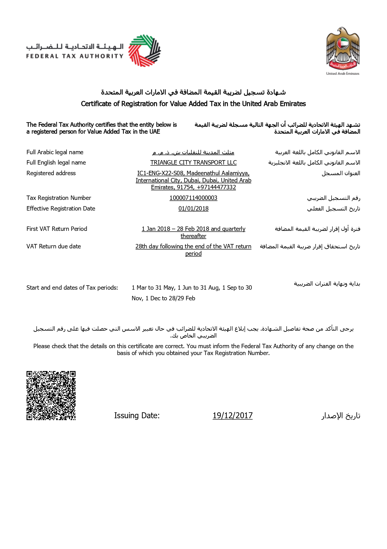 City FTA Certificate