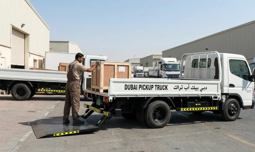 hydraulic tail lift on a 3-ton pickup truck